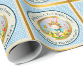 キュートイースターバニーとハッピー春の花休日 ラッピングペーパー (ロールコーナー)