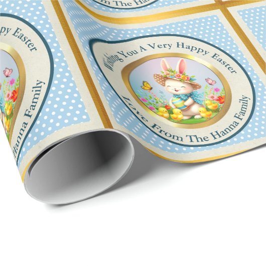 キュートイースターバニーとハッピー春の花休日 ラッピングペーパー (ロールコーナー)