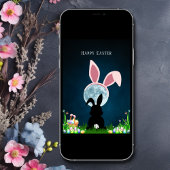 キュートイースターバニーとフルムーンハッピーイースター カード
