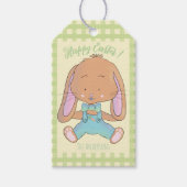 キュートイースターバニーグリーンジンガムパターンギフトラベル ギフトタグ (正面)