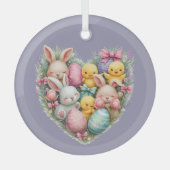 キュートイースターバニーズアンドシックスパステルコテージコア ガラスオーナメント (正面)