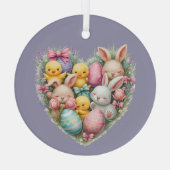 キュートイースターバニーズアンドシックスパステルコテージコア ガラスオーナメント (裏面)