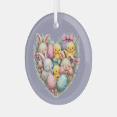 キュートイースターバニーズアンドシックスパステルコテージコア ガラスオーナメント (正面左)