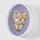 キュートイースターバニーズアンドシックスパステルコテージコア 壁時計 (傾斜)