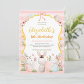 キュートイースターバニーズピンク誕生日 招待状 (スタンド正面)
