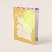 キュートイースターバニーピンクブルーフローラ金ゴールド 箔カード (正面)