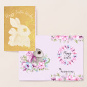 キュートイースターバニーピンクブルーフローラ金ゴールド 箔カード (ディスプレー)