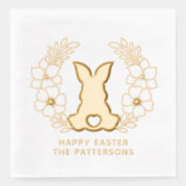 キュートイースターバニーフローラパーソナライズされたリース名 箔ナプキン (正面)
