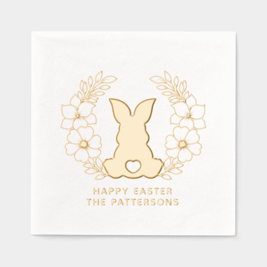 キュートイースターバニーフローラパーソナライズされたリース名 箔ナプキン (正面)