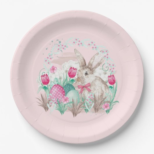 キュートイースターバニーホリデーパーティー ペーパープレート (正面)