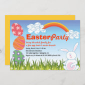 キュートイースターバニーラビットおもしろい卵狩りパーティー招待状 招待状 (正面/裏面)