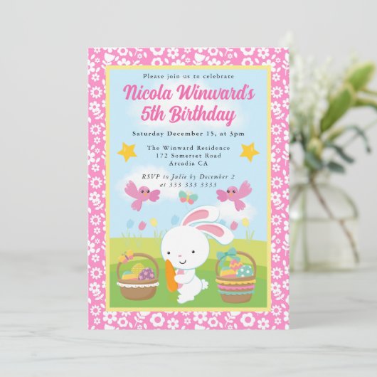 キュートイースターバニー春子供の誕生日 招待状 (スタンド正面)