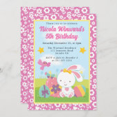 キュートイースターバニー春子供の誕生日 招待状 (正面/裏面)