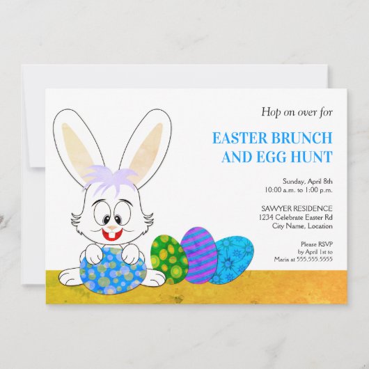 キュートイースターバニー&エッグスパーティの招待状 招待状 (正面)