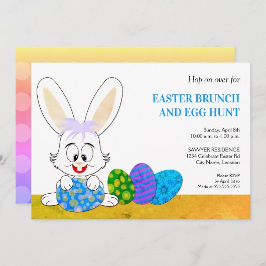 キュートイースターバニー&エッグスパーティの招待状 招待状 (正面/裏面)