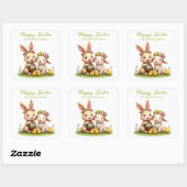 キュートイースターバニー&ラム | チックスと春の花 スクエアシール (シート)