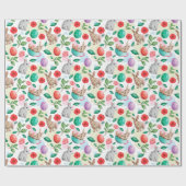 キュートイースターバニー&春の花 ラッピングペーパー (フラット)