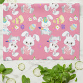 キュートイースターバ絵画ニーの卵ピンク春フローラ キッチンタオル (折り畳み)