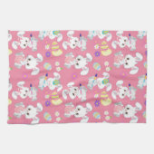 キュートイースターバ絵画ニーの卵ピンク春フローラ キッチンタオル (横)