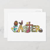 キュートイースターホリデーお祝い文字 ポストカード (正面/裏面)