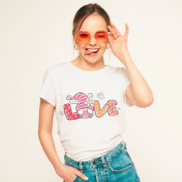 キュートイースターラブピンクバニー格言ガーリー花 トライブレンドＴシャツ