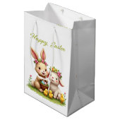 キュートイースターラム&バニー | 春の花とチックス ミディアムペーパーバッグ (正面アングル)