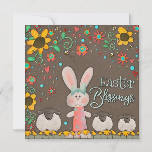 キュートイースター恵みバニーラビットフローラ ノートカード (正面)