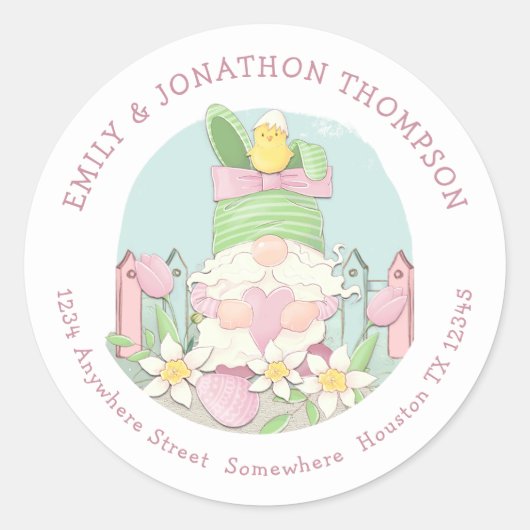 キュートイースター格言名差出人住所ティール（緑がかった色）ピンク ラウンドシール (正面)
