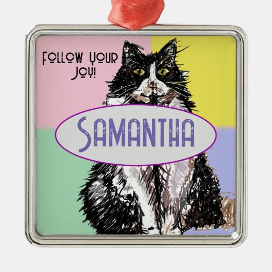 キュートゥードキャットパステルピンク子供名飾り メタルオーナメント (正面)