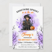 キュートウィザードパープルオレンジハロウィーン誕生日 招待状 (正面)