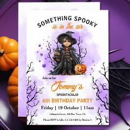 キュートウィザードパープルオレンジハロウィーン誕生日 招待状