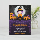 キュートウィッチガール&カボチャ子供の誕生日パーティー 招待状 (スタンド正面)