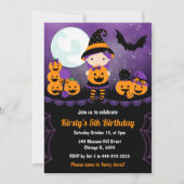 キュートウィッチガール&カボチャ子供の誕生日パーティー 招待状 (正面)