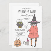 キュートウィッチキッドハローウィンパーティ招待状 招待状 (正面/裏面)