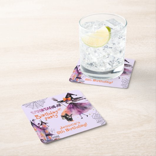 キュートウィッチスポオクタキュラー誕生日ハローウィンパーティ スクエアペーパーコースター (インサイチュ)