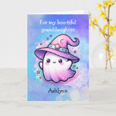 キュートウィッチハット幽霊ハロウィン孫娘 カード (黄色い花)