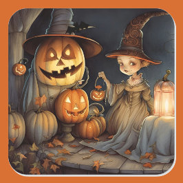 キュートウィッチパンプキンハロウィーンこうもり スクエアシール