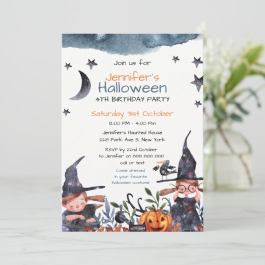 キュートウィッチ子供の誕生日ハロウィーン招待状 招待状 (スタンド正面)