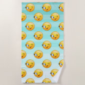 キュートウィンキング顔Eモジ ビーチタオル (正面)