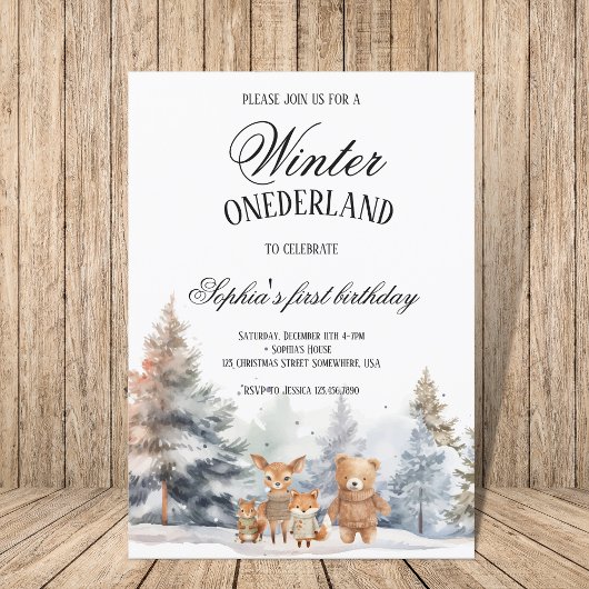 キュートウィンターオネダーランド誕生日パインウッドランド 招待状