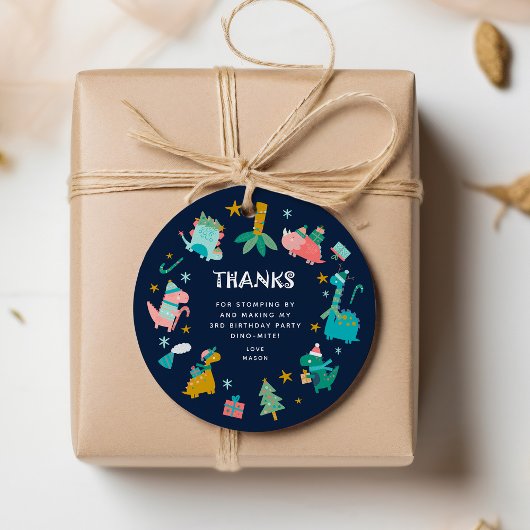 キュートウィンタークリスマスディノ子供の誕生日パーティー フェイバータグ