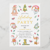 キュートウィンタークリスマスホリデーパーティー金ゴールド 箔招待状 (正面)