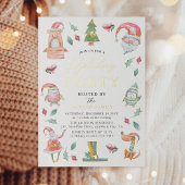 キュートウィンタークリスマスホリデーパーティー金ゴールド 箔招待状