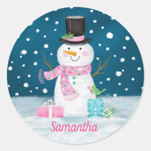 キュートウィンタークリスマスホリデー雪だるまステッカー ラウンドシール