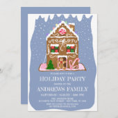 キュートウィンタージンガーブレッドキャンディハウスホリデー 招待状 (正面/裏面)