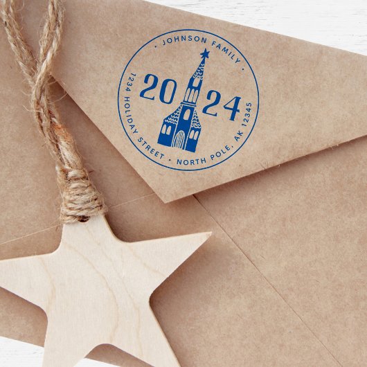 キュートウィンターノルディックビレッジチャーチクリスマス セルフインキングスタンプ