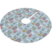 キュートウィンターハウスヴィレッジシーンクリスマスパターン ブラッシュドポリエステルツリースカート (アングル)