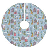 キュートウィンターハウスヴィレッジシーンクリスマスパターン ブラッシュドポリエステルツリースカート (正面)