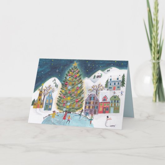 キュートウィンターハウスヴィレッジシーンクリスマス シーズンカード (正面)
