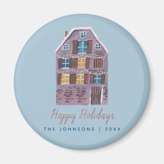 キュートウィンターハウスヴィレッジシーンクリスマス マグネット (正面)